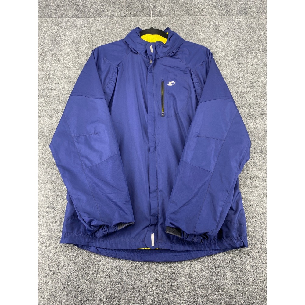 Starter Hooded Windbreaker Jacket Mens Small Blue Yellow Mesh Lined Full Zip
